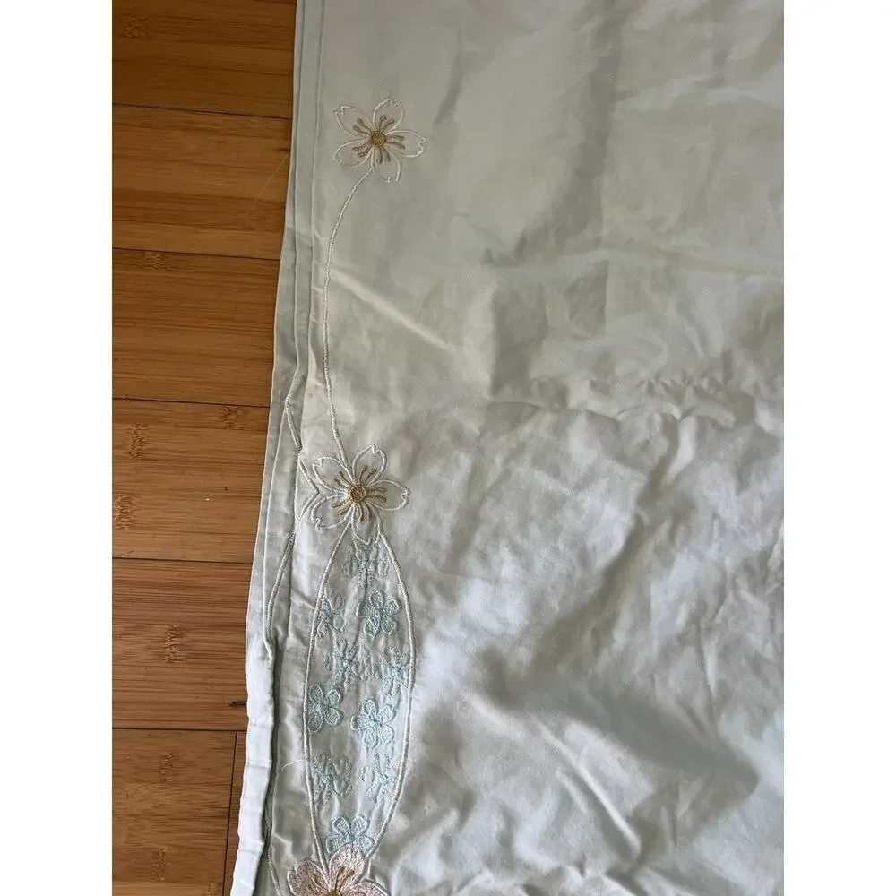 Vintage Floral Embroidered Flowers Butterfly Cotton Full Duvet Cover Scallop Edg